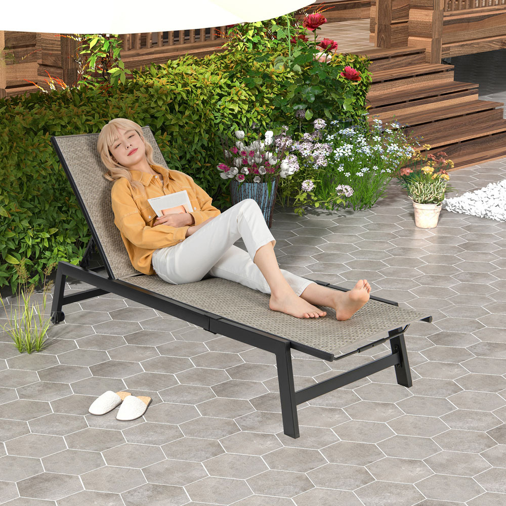 Costway Grey PE Rattan 5 Level Adjustable Chaise Lounge Chair Image 3