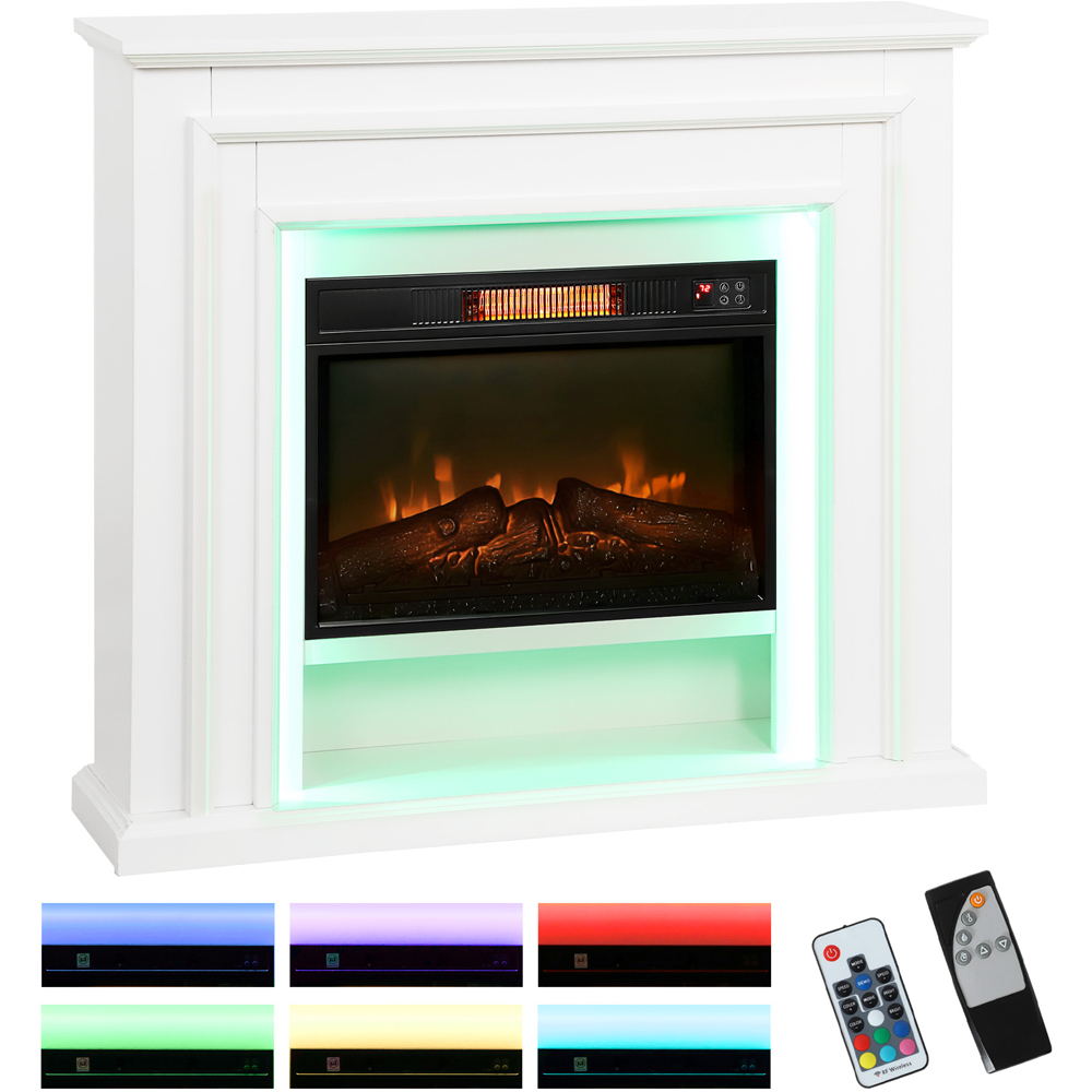 HOMCOM White Inset Electric Fireplace and Mantel 1800W Image 3