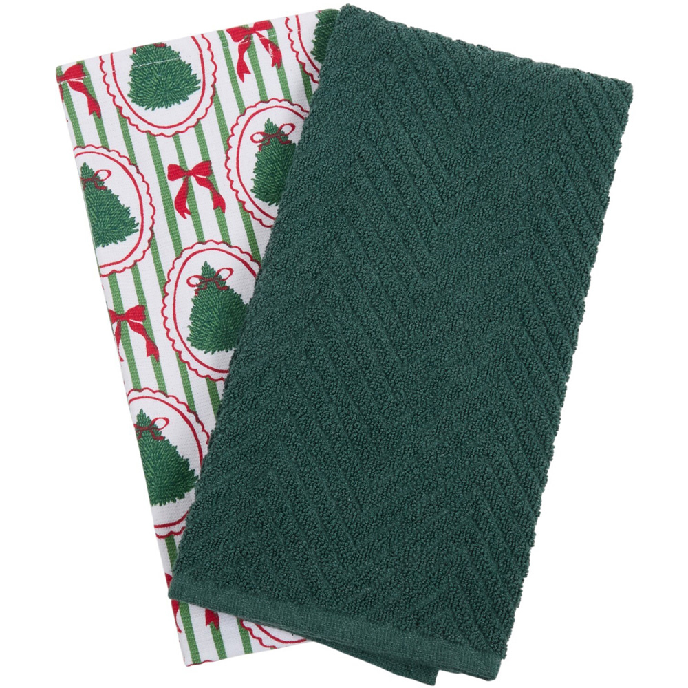 Pack of 2 Christmas Tree Bow Tea Towels Image 3