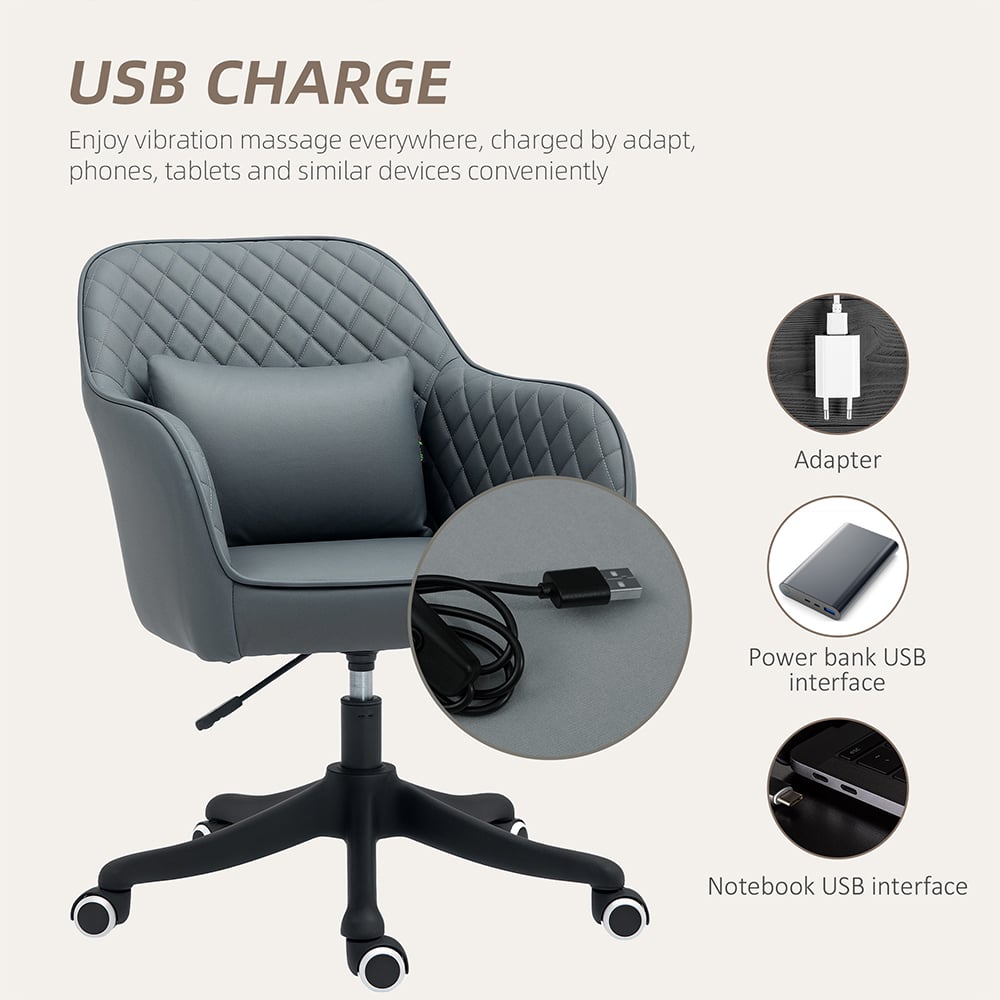 Portland Grey Rechargeable Vibration Massage Office Chair Image 4