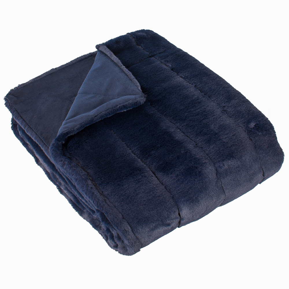 Paoletti Empress Navy Large Faux Fur Throw 140 x 200cm Image 1
