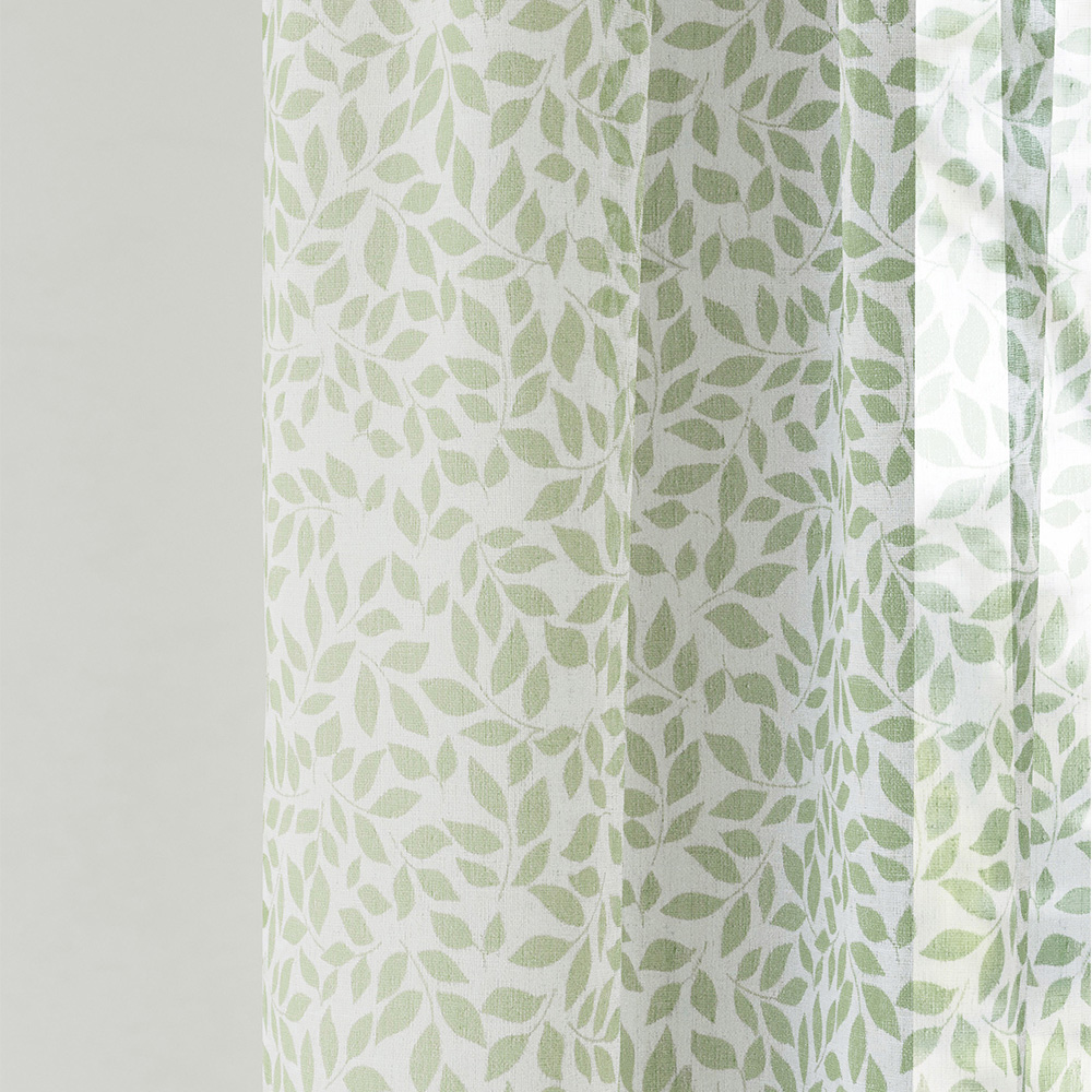 Tyrone Textiles Willow Green Leaf Print Linen Look Rod Pocket Voile Panel Curtains 140 x 229cm Image 3