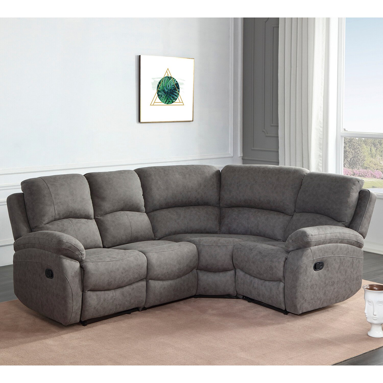 Milano Grey Fabric 4 Seater Reversible Corner Manual Recliner Sofa Image 4