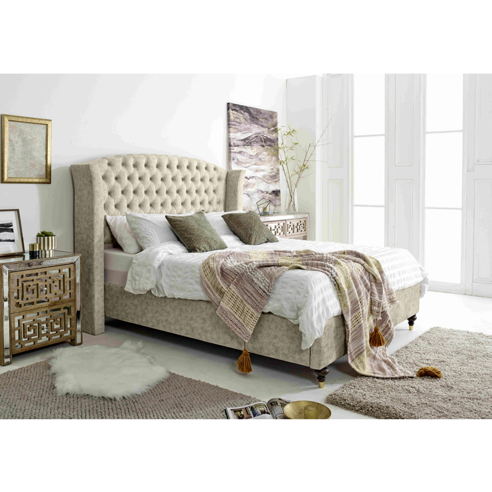 Eleganza Roseland Small Double Pearl Oakland Fabric Bed Frame with Chesterfield Headboard Image 7