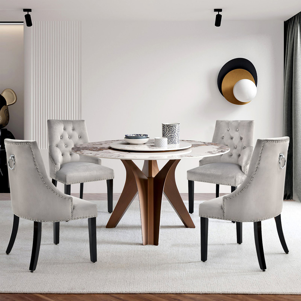Costway Grey Button Tufted Velvet Studded Dining Chair Image 5