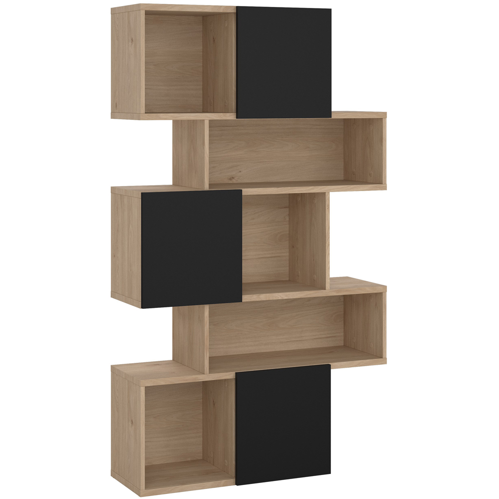 Furniture To Go Maze 3 Door 5 Shelf Jackson Hickory and Black Asymmetrical Bookcase Image 2