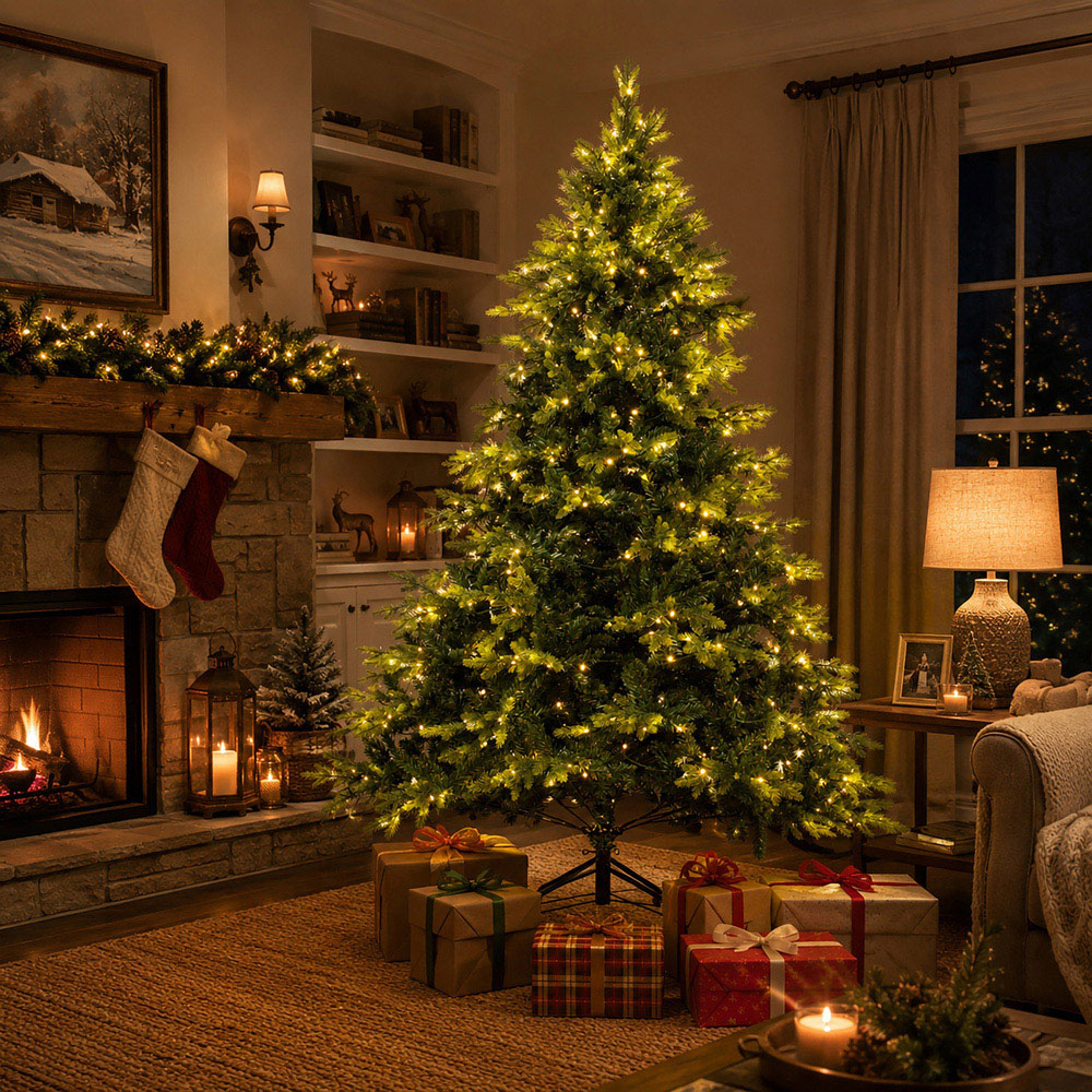 Abrihome 370 Warm White LED Pre-Lit Artificial Christmas Tree with 852 Mixed Tips 6ft Image 3