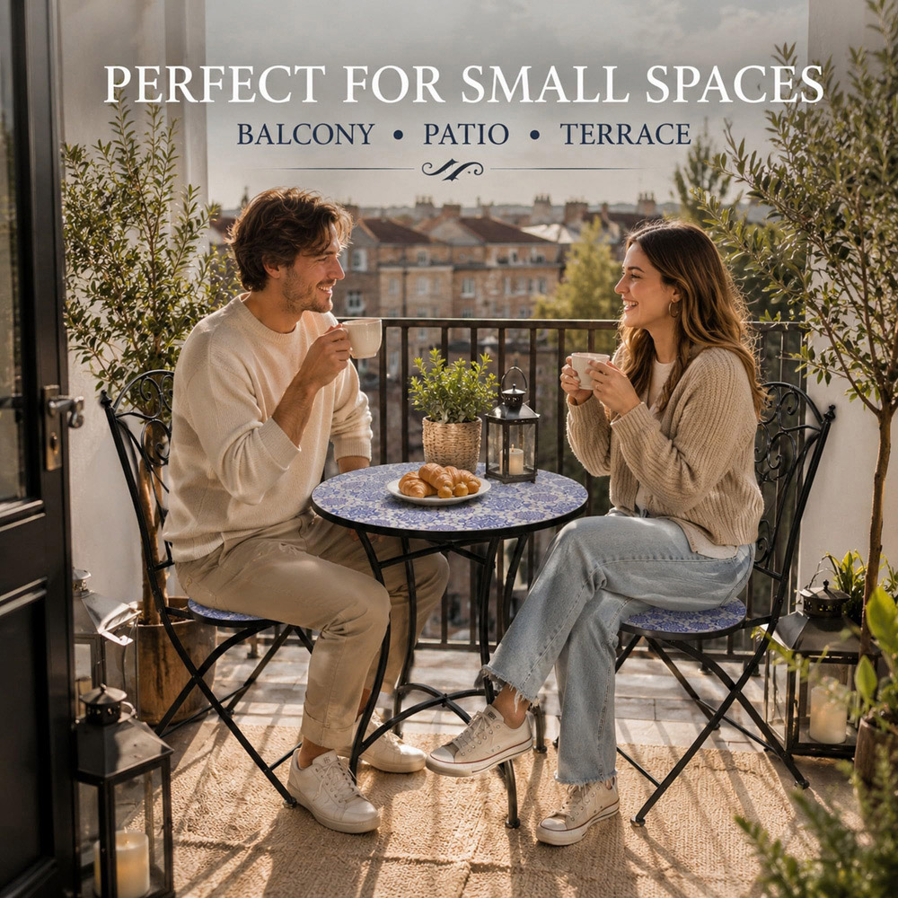 Shatchi Porto 2 Seater Mosaic Ceramic Tile Top Foldable Bistro Set Image 7