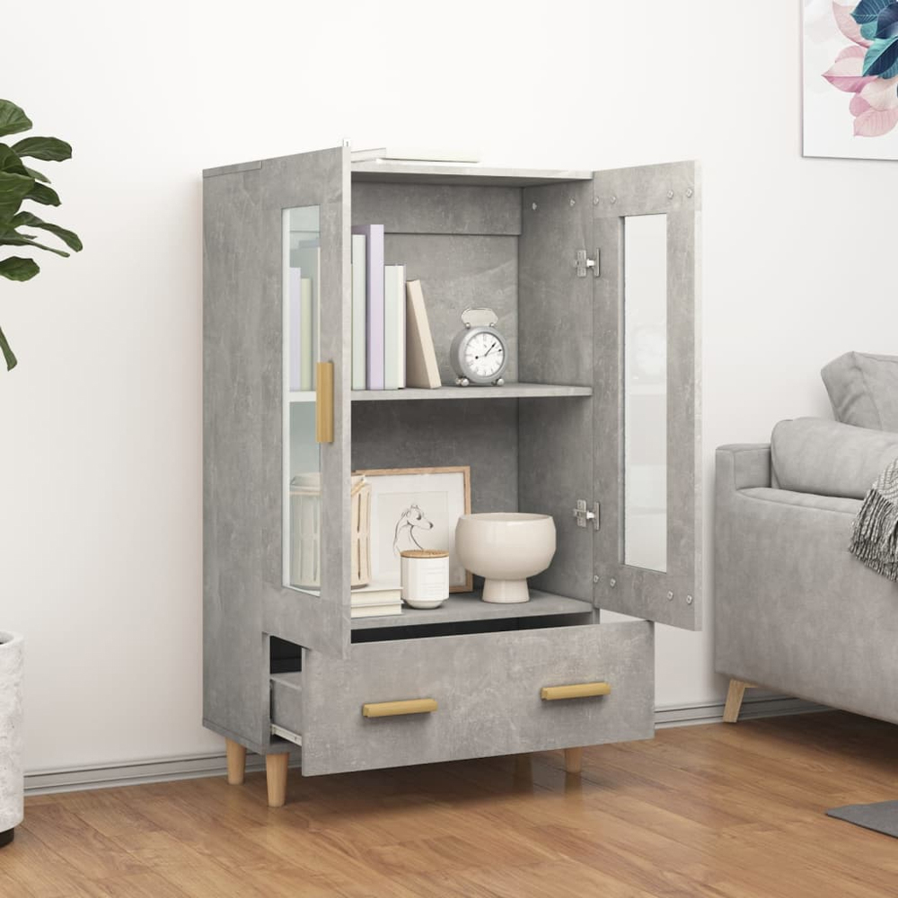 vidaXL 2 Glass Door Single Drawer Concrete Grey Highboard Image 3