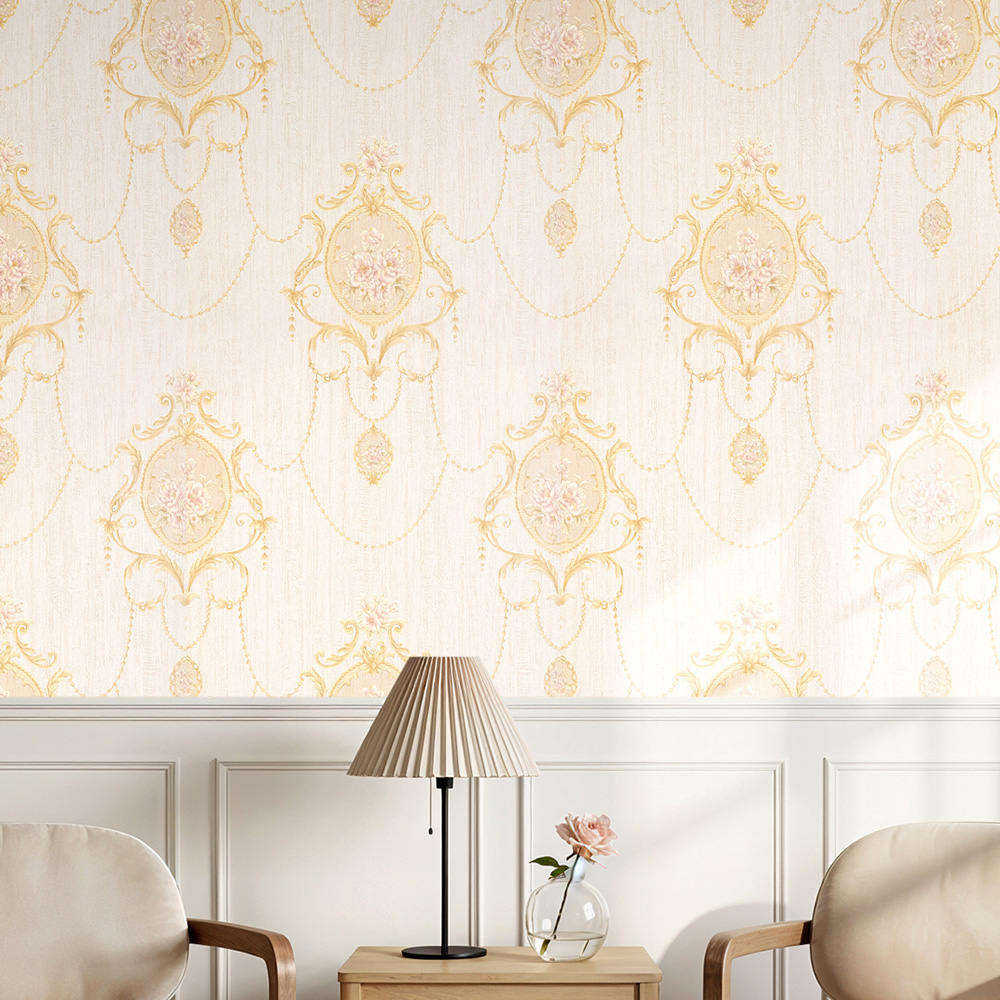 Living and Home Damask Pattern Rectangle 3D Embossed Light Beige Non-Pasted Wallpaper Image 7