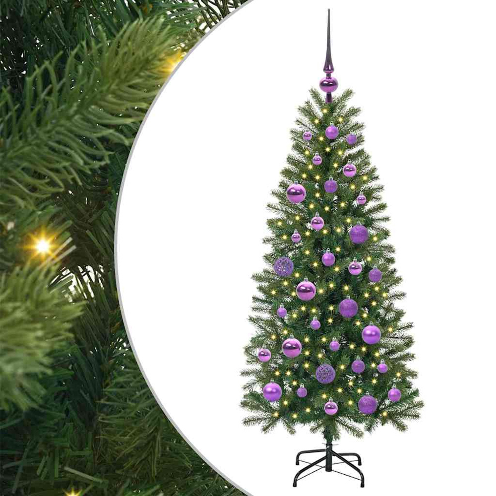 vidaXL Pre-Lit Lilac Baubles Green Artificial Christmas Tree 4ft Image 2