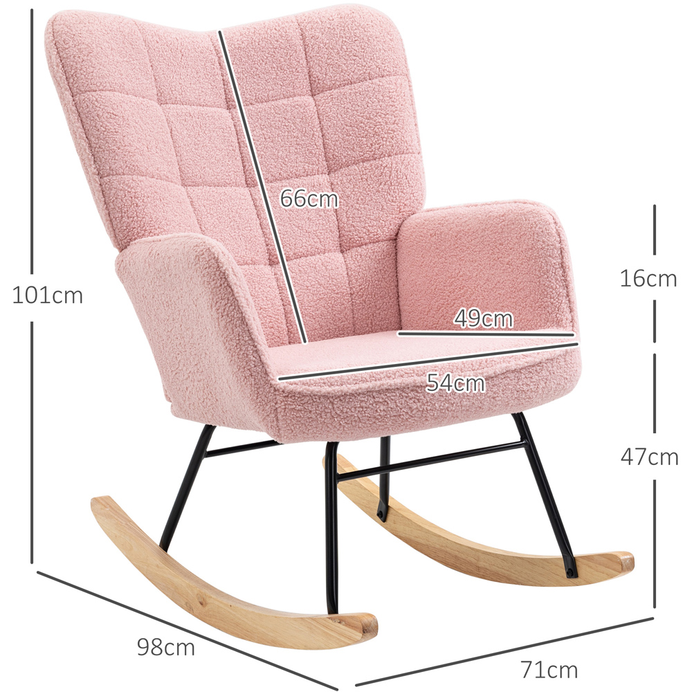 HOMCOM Pink Berber Fleece Wingback Rocking Chair Image 8