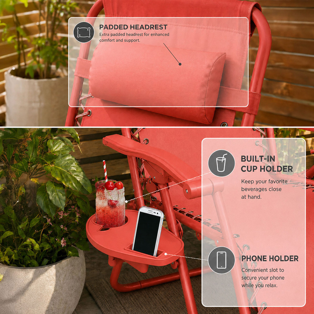 Neo Set of 2 Red Zero Gravity Reclining Foldable Sun Loungers Image 6