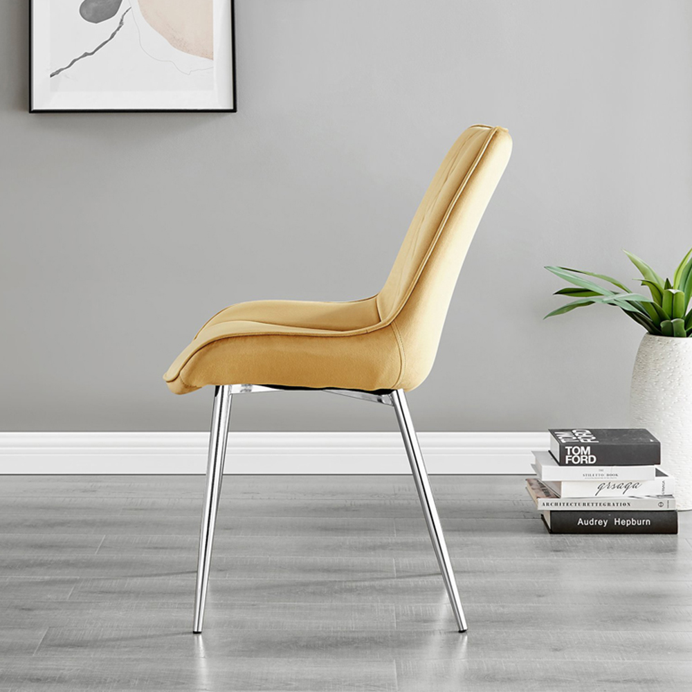 Furniturebox Molini Cesano 6 Seater Dining Set White Gloss Mustard and Chrome Image 4