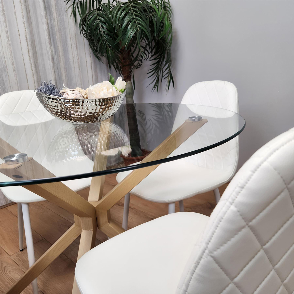Portland Clear Glass and Leather 4 Seater Dining Set White Image 6