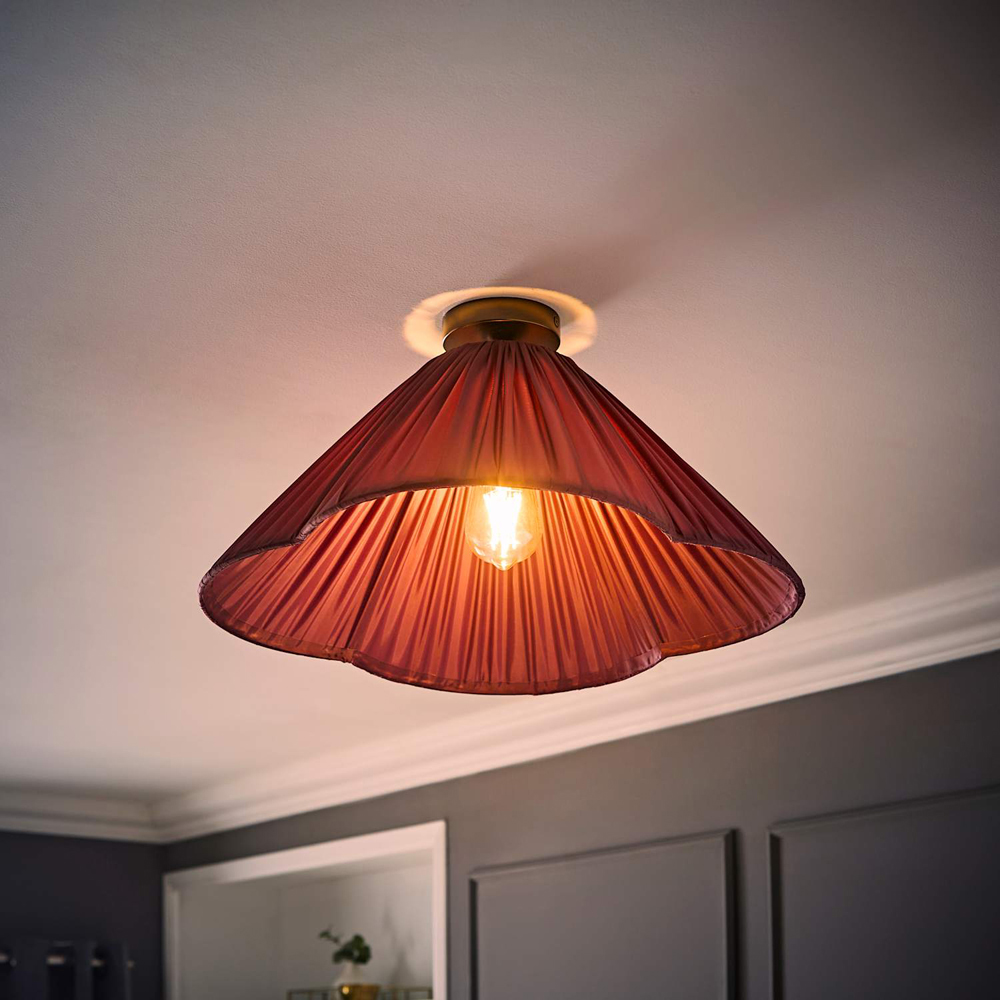 ValueLights Posie Pink Gathered Tapered Shade Flush Ceiling Light with Bulb Image 2
