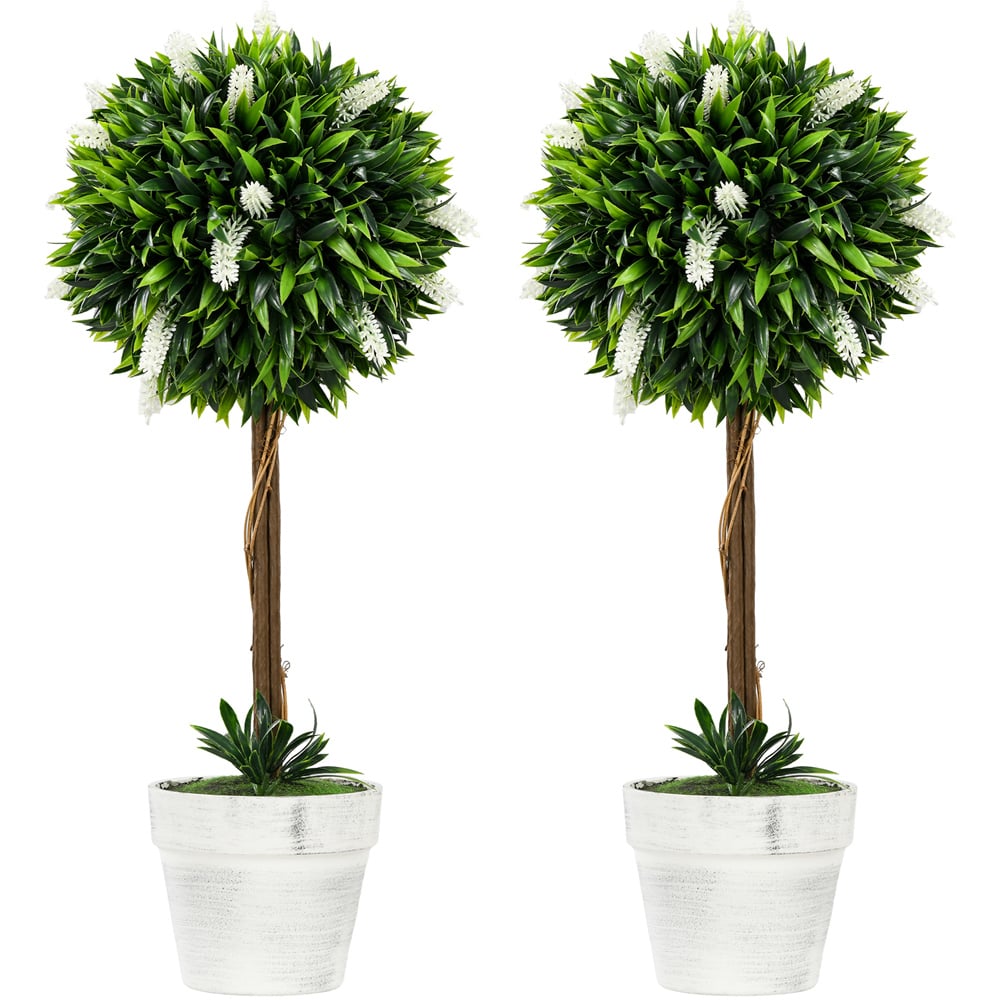Portland White Lavender Flower Potted Artificial Plants Ball Tree 2 Pack Image 1