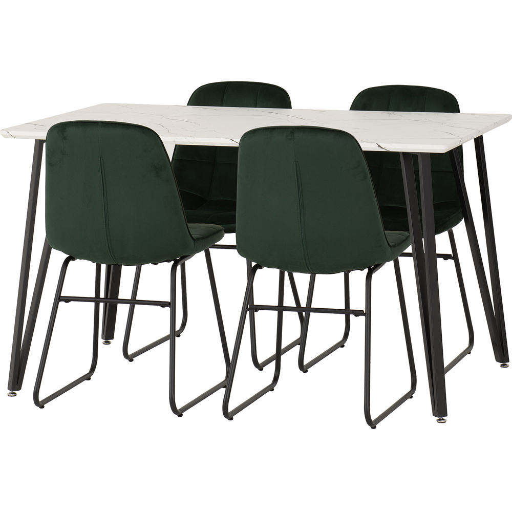 Seconique Marlow and Lukas 4 Seater Dining Set White Marble and Emerald Green Velvet Image 2