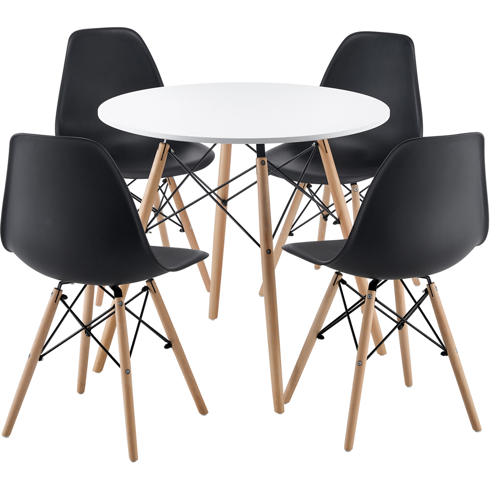 Comfy Living 4 Seater Round Dining Set White and Black Image 2