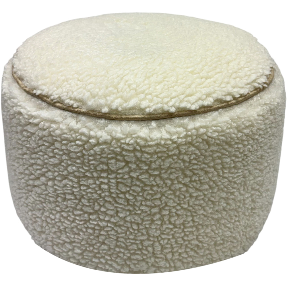 Kaikoo Cream Piping Sherpa Round Stool Image 2