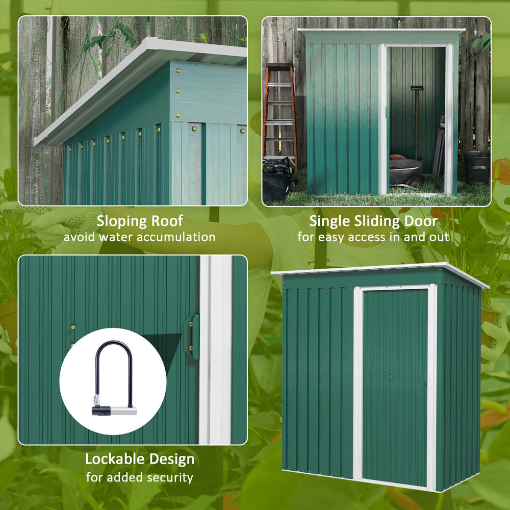 Outsunny 5 x 3ft Green Sloped Roof Garden Shed Image 5