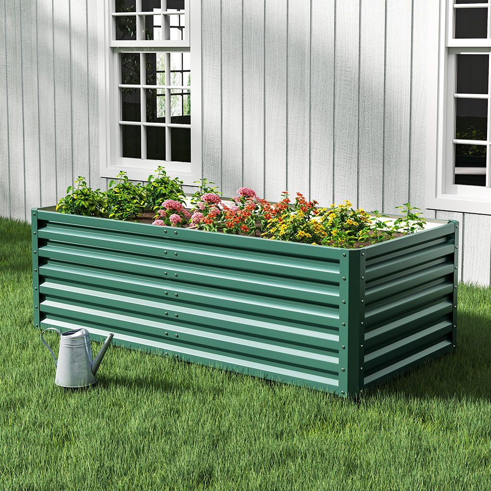 Living and Home Dark Green Zinc Steel Deep Rectangular Raised Garden Bed 180 x 57cm Image 8