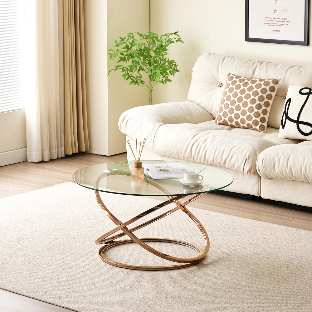 Comfy Living Gold Tempered Glass Coffee Table Image 6