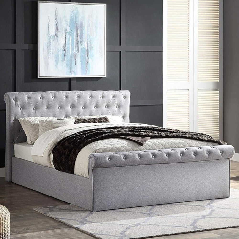 Home Treats Double Grey Sleigh Ottoman Bed Image 7