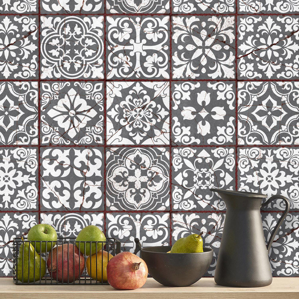 Walplus Vintage Cracked Design Medieval Tile Sticker 24 Pack Image 1