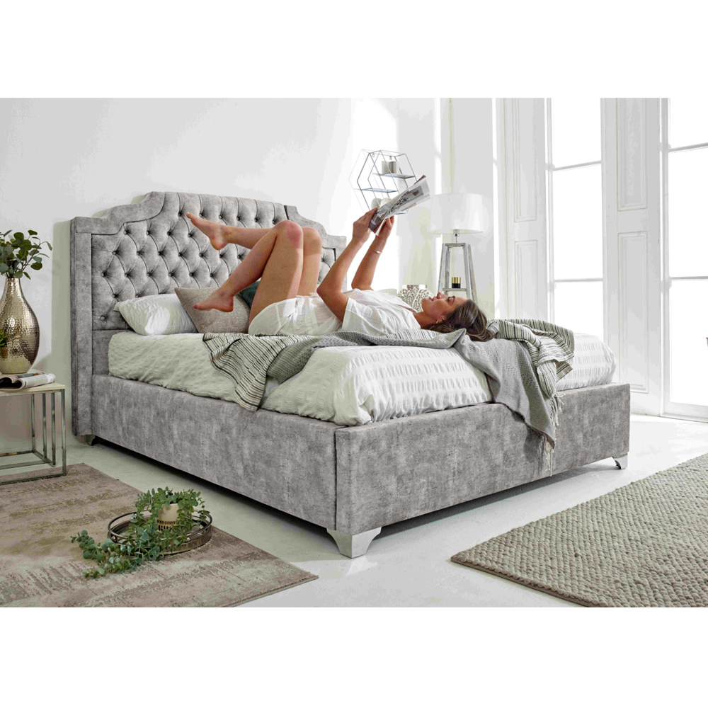 Eleganza Ryker King Size Silver Oakland Fabric Bed Frame with Chesterfield Headboard Image 6