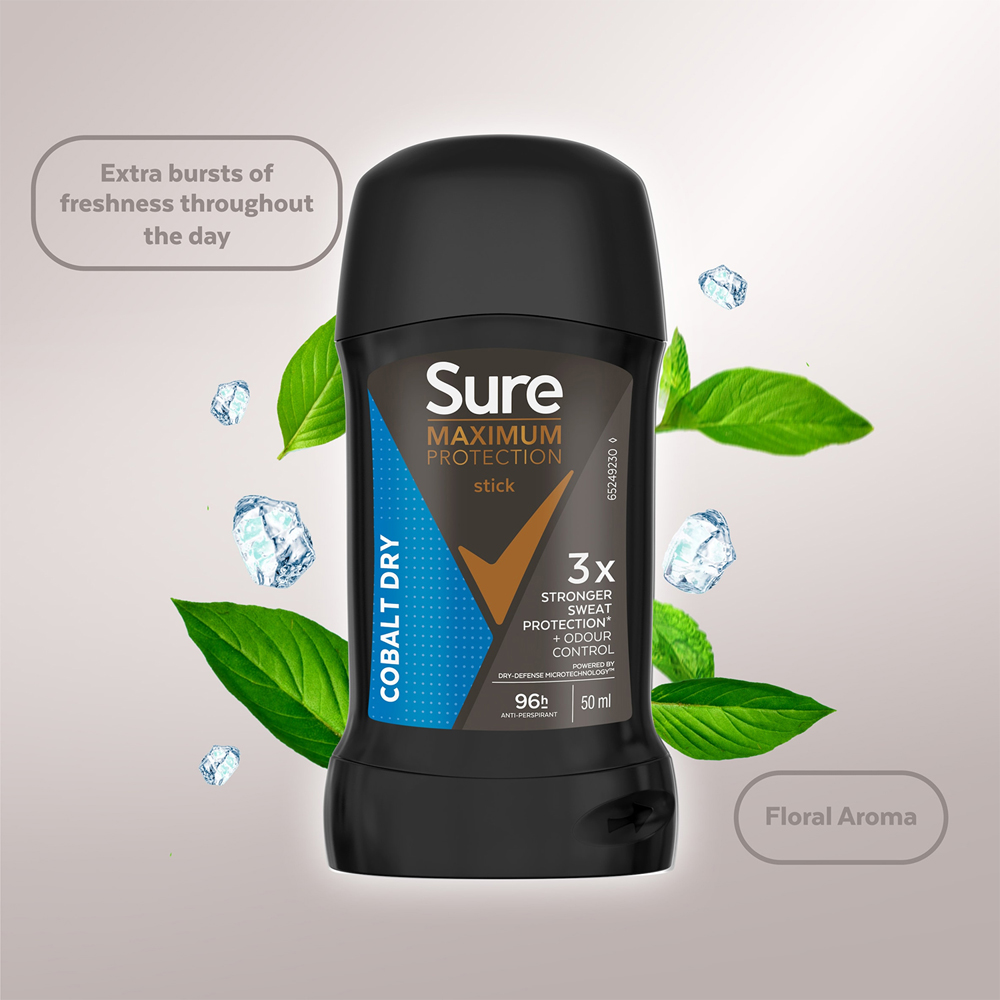 Sure Men Maximum Protection Cobalt Dry Anti-Perspirant Cream Stick 50ml 6 Pack Image 7
