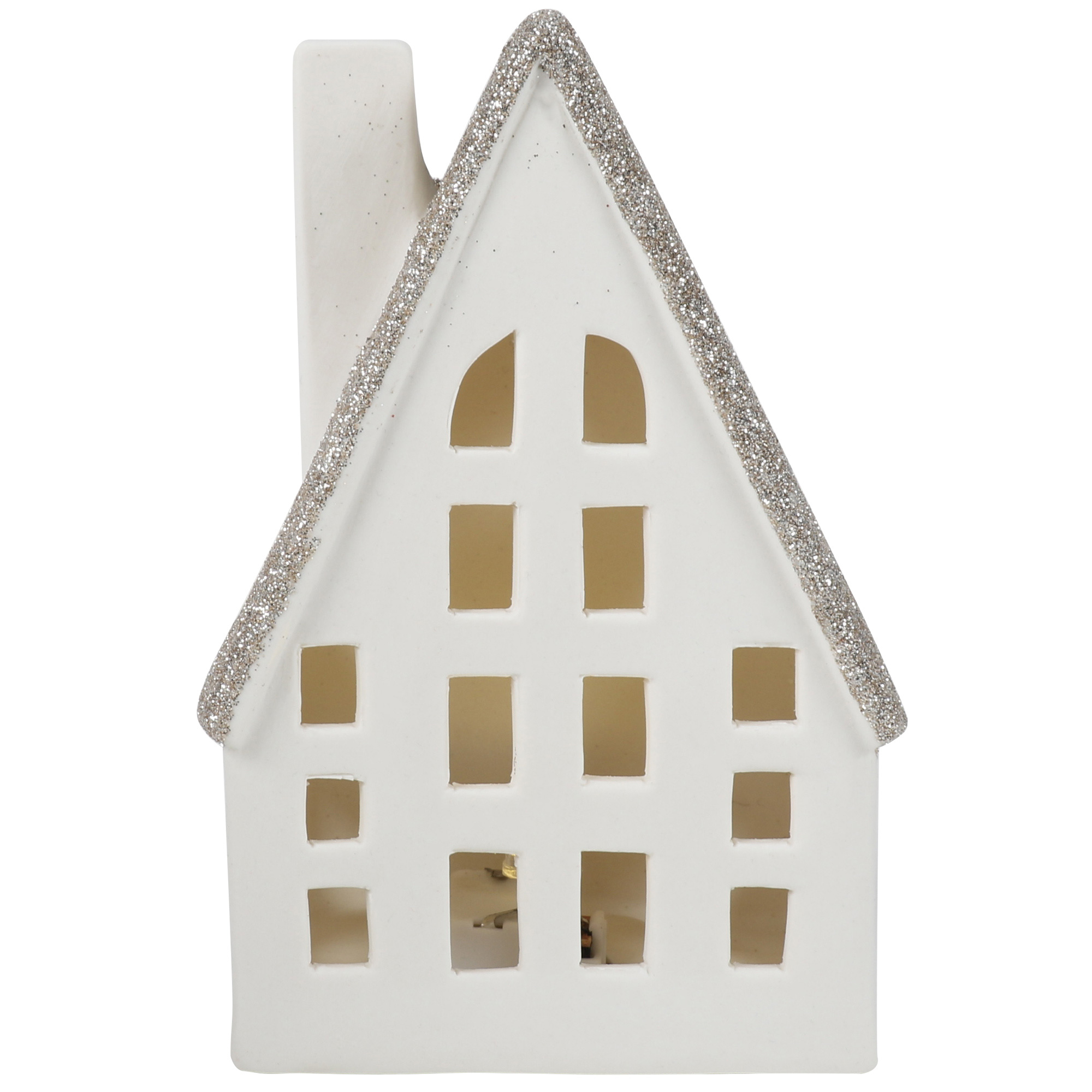 LED Ceramic Glitter House - White Image 1