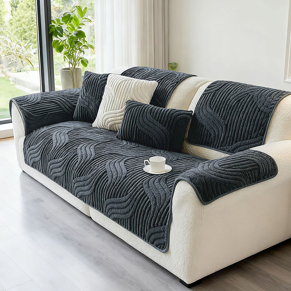 Living and Home Dark Grey Minimalist Wavy Geometric Non-Slip Sofa Mat 160 x 90cm Image 7