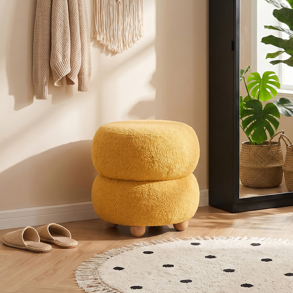 Living and Home Yellow Teddy Fleece Double Layer Round Footstool Image 7