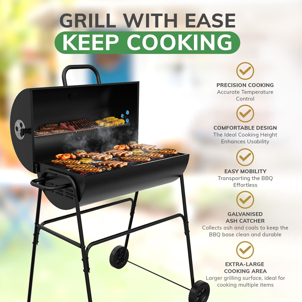 House of Home Black Barrel Charcoal BBQ Image 5