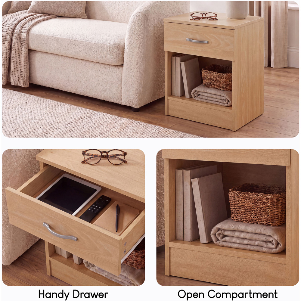 Vida Designs Riano Single Drawer Single Shelf Pine Melamine Finish Bedside Table Set of 2 Image 5