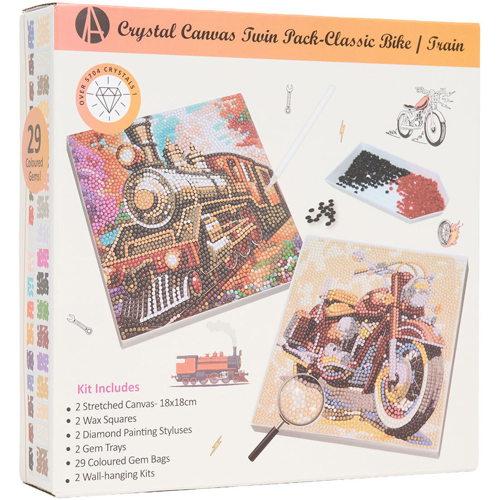 Pack of 2 Bike and Train Crystal Canvases Image 1