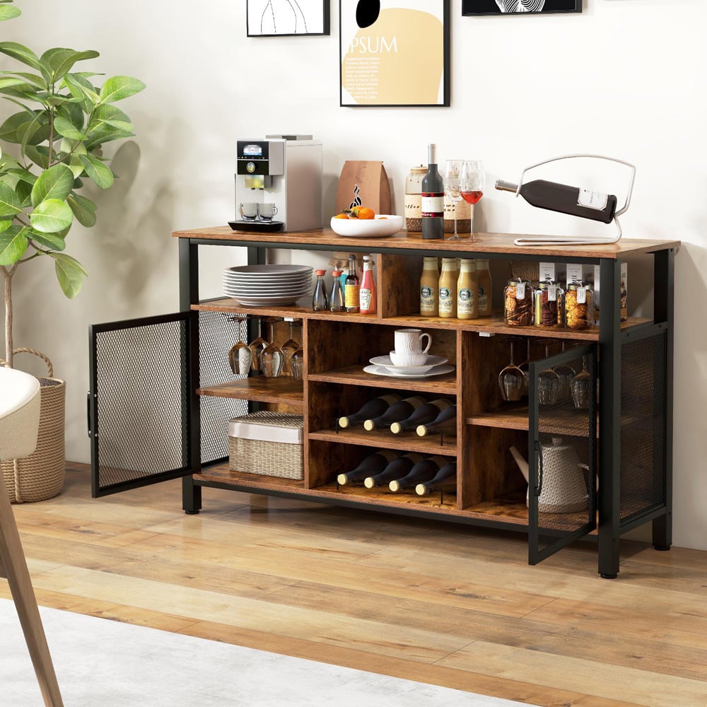 Costway Rustic Brown Buffet Sideboard with Wine Rack Image 4