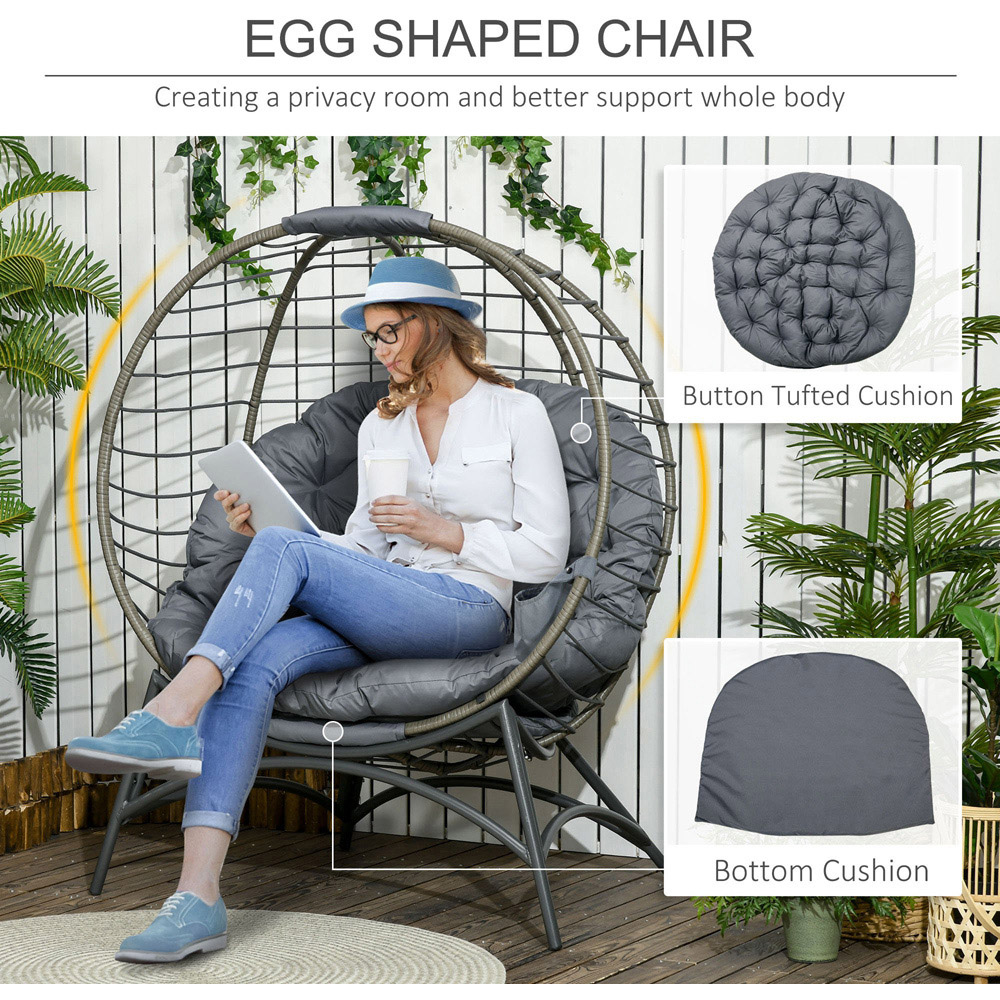 Outsunny Black Rattan Egg Chair with Cushions Image 6