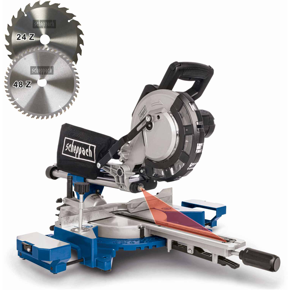 Scheppach HM216 8 inch 24T and 48T TCT Blade Sliding Mitre Saw 2000W Image 3
