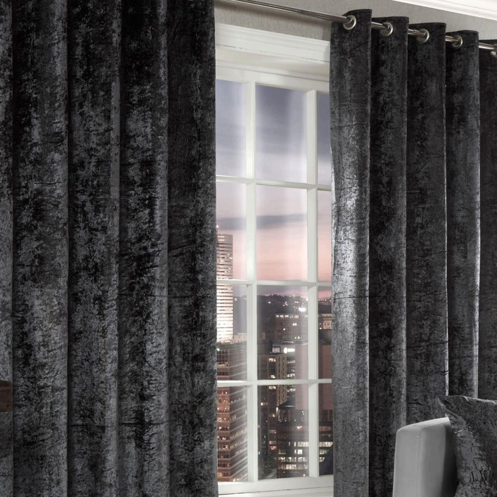 Alan Symonds Charcoal Crushed Velvet Ring Top Eyelet Curtains 229 x 183cm Image 3