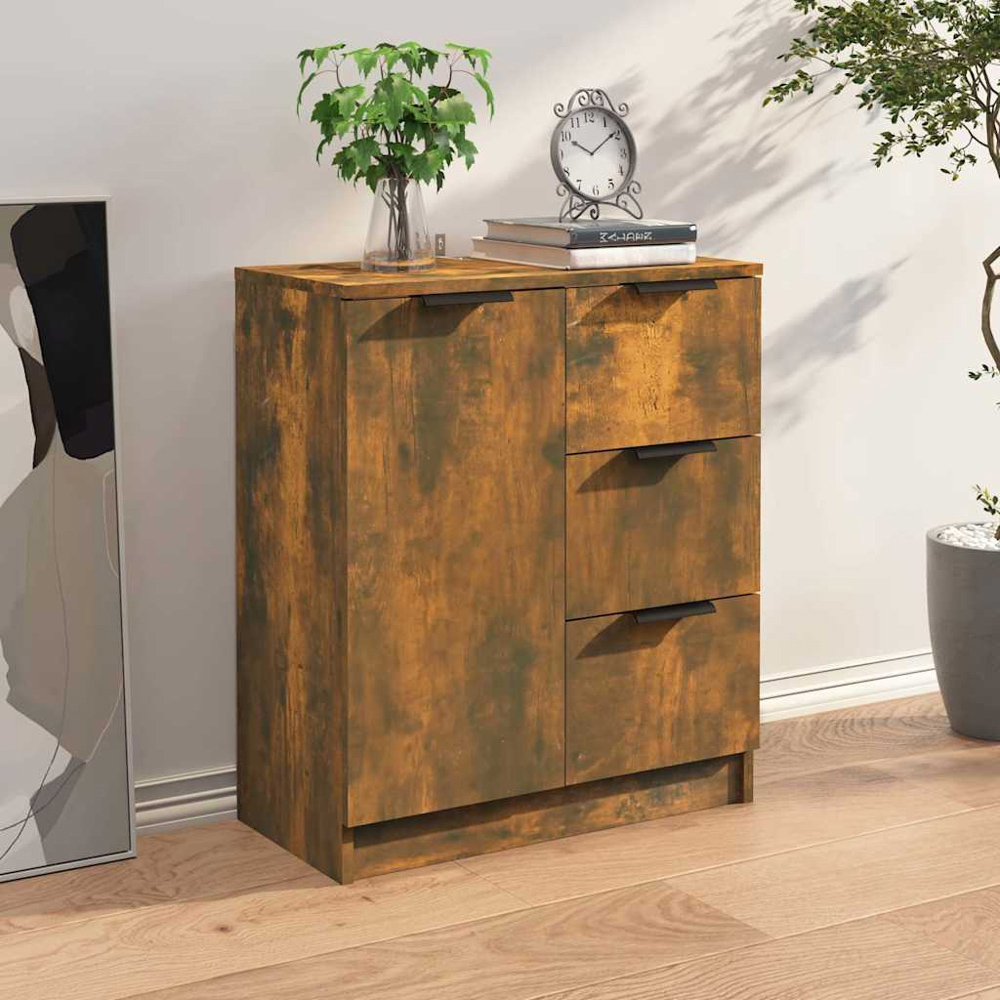 vidaXL Single Door 3 Drawer Smoked Oak Sideboard Image 7