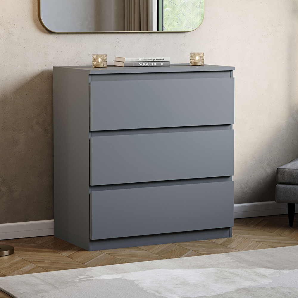 VIDA DESIGNS Denver 3 Drawer Grey Chest of Drawers Image 3