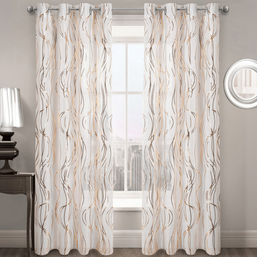 Velosso Gold Swirls Eyelet Voile Panel Curtain 150 x 183cm Image 1
