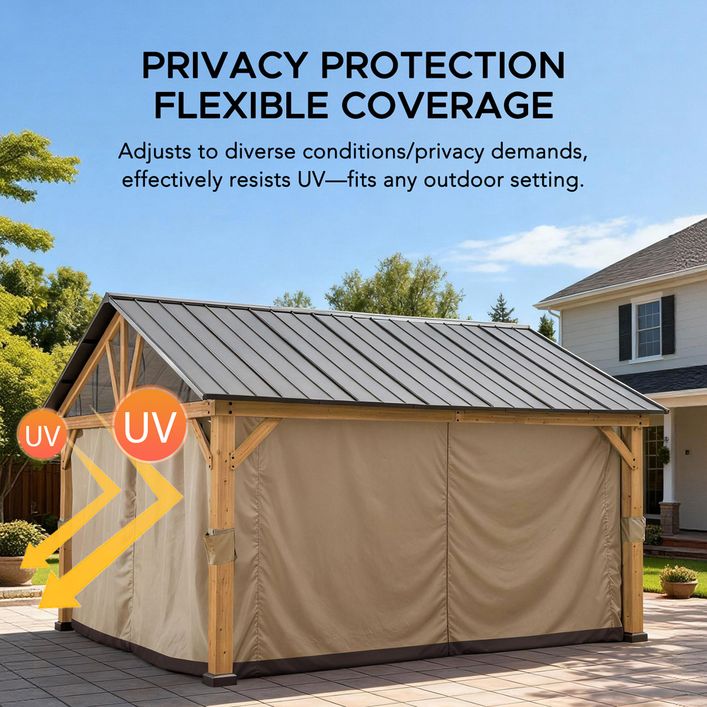 Sunjoy 4.6 x 4m Khaki Curtain for Cedar Gazebo(Gazebo Not Include) Image 4