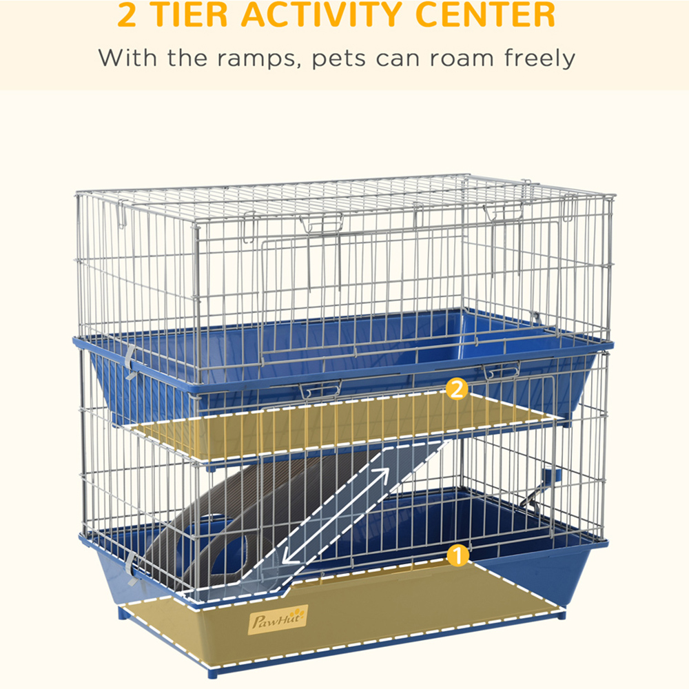 PawHut 2 Tier Small Animal Cage with Ramp and Food Dish Image 5