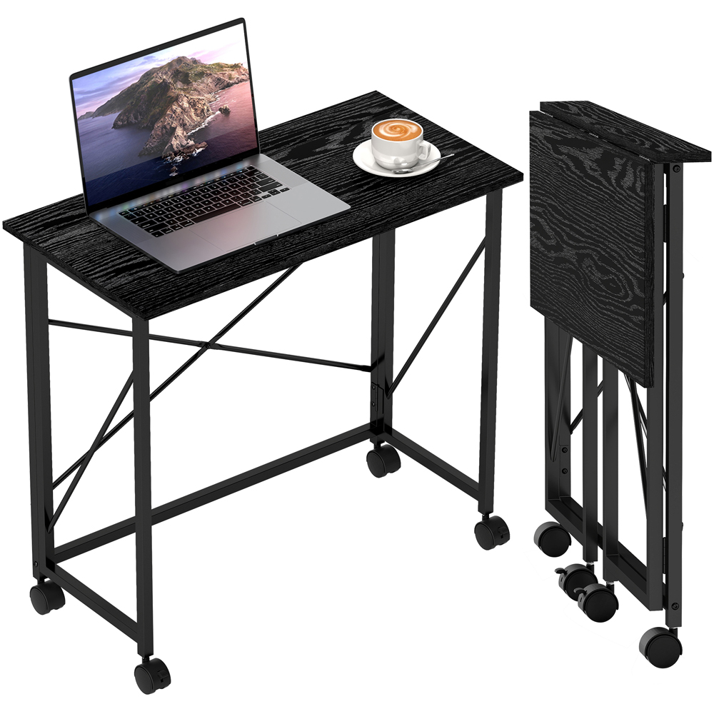 HOMCOM Black Foldable Desk with Wheels Image 2