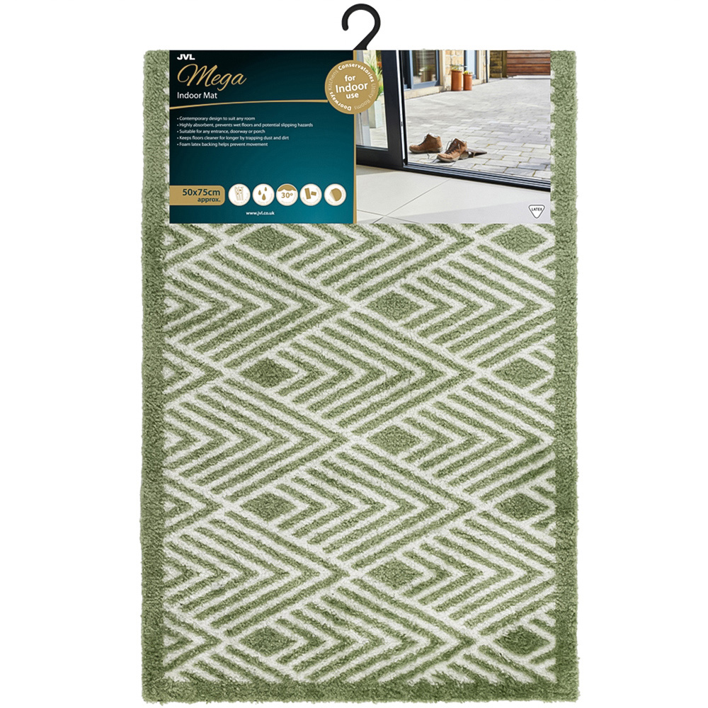 JVL Mega Green Geo Latex Backed Door Mat and Runner Set Image 4
