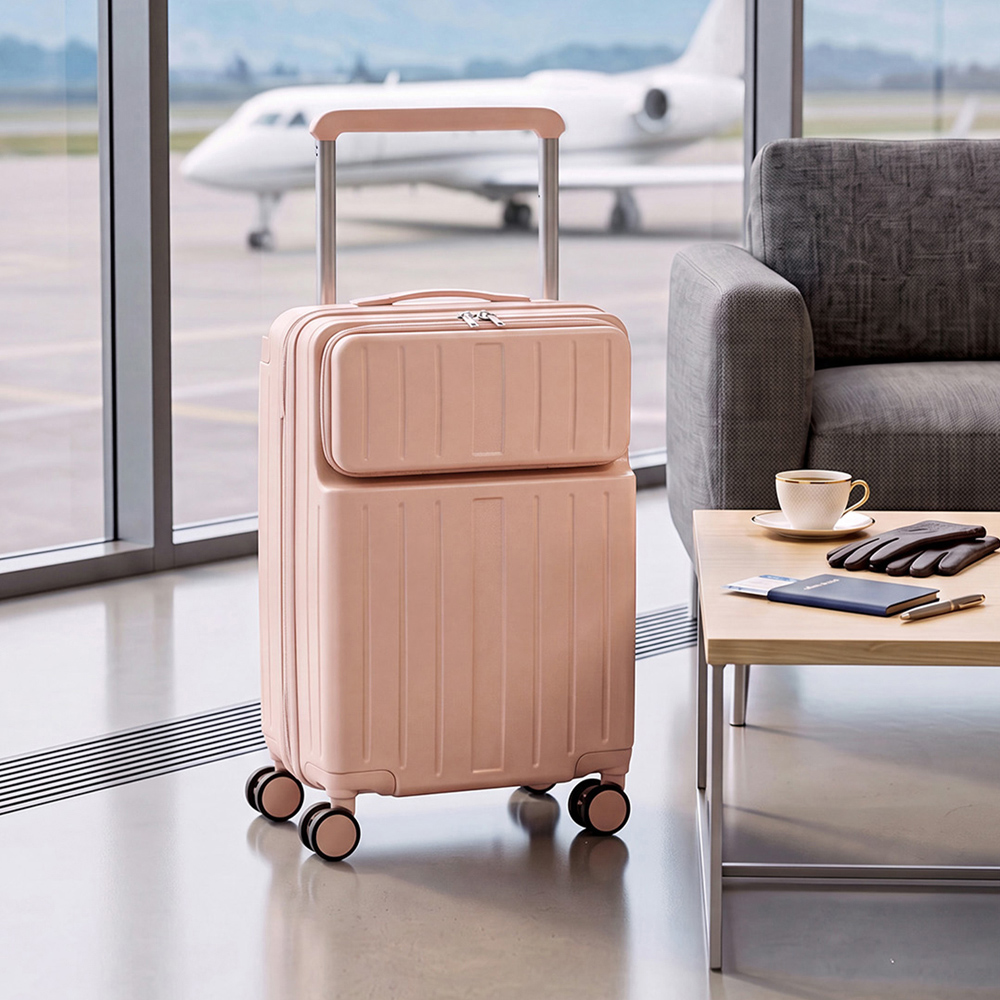 H&O Direct Pink ABS Suitcase with Front Opening and Spinner Wheels 20 inch Image 2