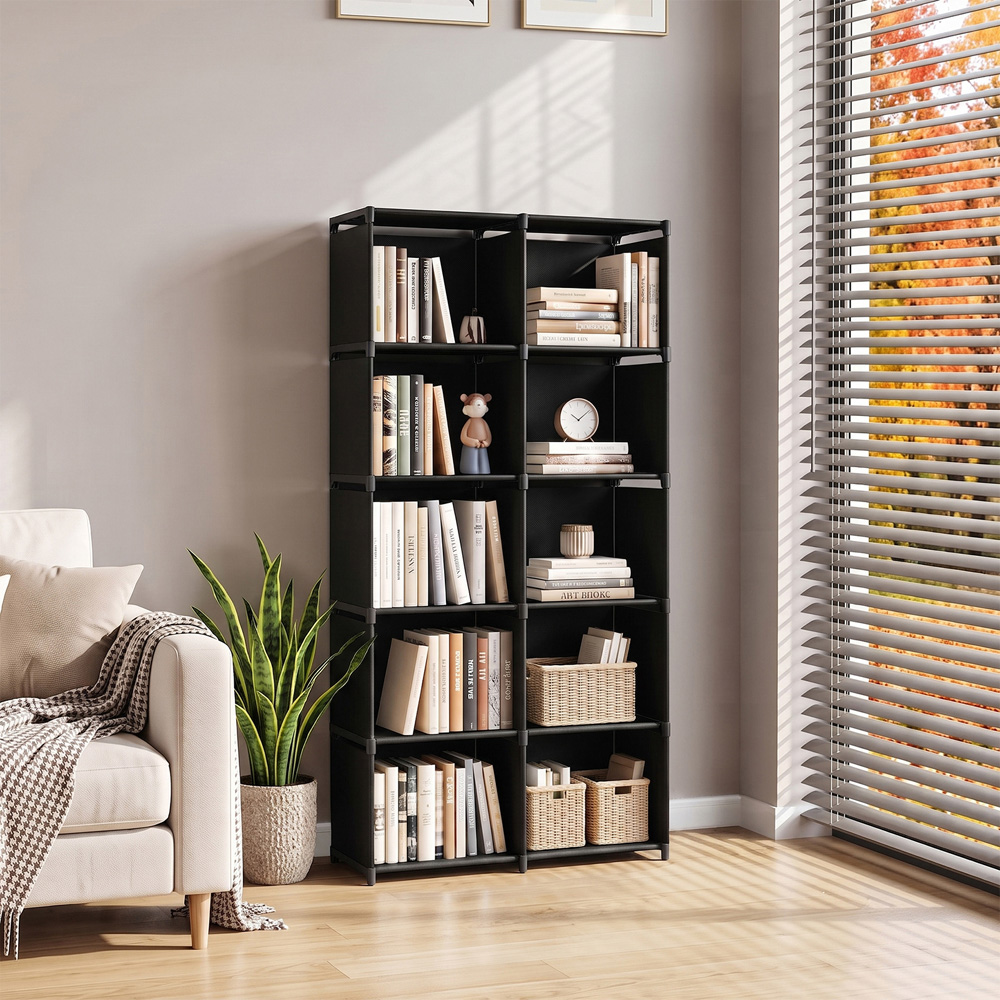 Living and Home 5-Tier Black Double Row Storage Shelf with Metal Frame Image 2